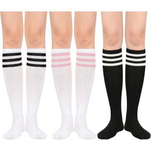 imageAmerican Trends Womens Softball Socks Knee High Socks for Cosplay Party Stockings LeggingsZ 3 Pack Black Pink White