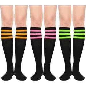 imageAmerican Trends Womens Softball Socks Knee High Socks for Cosplay Party Stockings LeggingsZ 3 Pack Orange Pink Green