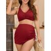 imageAmerican Trends Maternity Swimsuit Two Piece Pregnancy Bikini Set with Skirt High Waist Maternity Bathing Suit for WomenWine Red