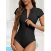 imageAmerican Trends One Piece Swimsuit Womens Short Sleeve Swimsuits 2025 Bathing Suit Mock Neck Zipper Rash Guard SwimsuitBlack
