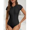 imageAmerican Trends One Piece Swimsuit Womens Short Sleeve Swimsuits 2025 Bathing Suit Mock Neck Zipper Rash Guard SwimsuitBlack