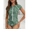 imageAmerican Trends One Piece Swimsuit Womens Short Sleeve Swimsuits 2025 Bathing Suit Mock Neck Zipper Rash Guard SwimsuitGreen Floral