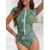 imageAmerican Trends One Piece Swimsuit Womens Short Sleeve Swimsuits 2025 Bathing Suit Mock Neck Zipper Rash Guard SwimsuitGreen Floral