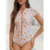 imageAmerican Trends One Piece Swimsuit Womens Short Sleeve Swimsuits 2025 Bathing Suit Mock Neck Zipper Rash Guard SwimsuitOrange Floral