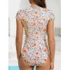 imageAmerican Trends One Piece Swimsuit Womens Short Sleeve Swimsuits 2025 Bathing Suit Mock Neck Zipper Rash Guard SwimsuitOrange Floral