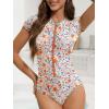 imageAmerican Trends One Piece Swimsuit Womens Short Sleeve Swimsuits 2025 Bathing Suit Mock Neck Zipper Rash Guard SwimsuitOrange Floral