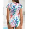 imageAmerican Trends One Piece Swimsuit Womens Short Sleeve Swimsuits 2025 Bathing Suit Mock Neck Zipper Rash Guard SwimsuitWhite Tropocal