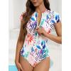 imageAmerican Trends One Piece Swimsuit Womens Short Sleeve Swimsuits 2025 Bathing Suit Mock Neck Zipper Rash Guard SwimsuitWhite Tropocal