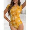 imageAmerican Trends One Piece Swimsuit Womens Short Sleeve Swimsuits 2025 Bathing Suit Mock Neck Zipper Rash Guard SwimsuitYellow Floral