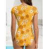 imageAmerican Trends One Piece Swimsuit Womens Short Sleeve Swimsuits 2025 Bathing Suit Mock Neck Zipper Rash Guard SwimsuitYellow Floral