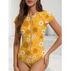 imageAmerican Trends One Piece Swimsuit Womens Short Sleeve Swimsuits 2025 Bathing Suit Mock Neck Zipper Rash Guard SwimsuitYellow Floral