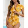 imageAmerican Trends One Piece Swimsuit Womens Short Sleeve Swimsuits 2025 Bathing Suit Mock Neck Zipper Rash Guard SwimsuitYellow Floral