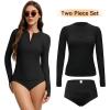 imageAmerican Trends Womens Rash Guard Long Sleeve Swimsuits for Women Two Pieces Mock Neck Zipper Bathing Suit with BottomBlack