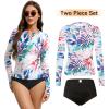 imageAmerican Trends Womens Rash Guard Long Sleeve Swimsuits for Women Two Pieces Mock Neck Zipper Bathing Suit with BottomColorful Floral