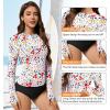 imageAmerican Trends Womens Rash Guard Long Sleeve Swimsuits for Women Two Pieces Mock Neck Zipper Bathing Suit with BottomPink Floral