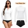 imageAmerican Trends Womens Rash Guard Long Sleeve Swimsuits for Women Two Pieces Mock Neck Zipper Bathing Suit with BottomWhite