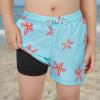 imageBoys Swim Trunks with Boxer Brief Liner Swim Shorts Compression Liner Youth Anti TrunksBlue Starfish