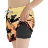 imageBoys Swim Trunks with Boxer Brief Liner Swim Shorts Compression Liner Youth Anti TrunksCoconut Tree