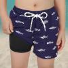 imageBoys Swim Trunks with Boxer Brief Liner Swim Shorts Compression Liner Youth Anti TrunksNavy Fishbone