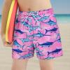 imageBoys Swim Trunks with Boxer Brief Liner Swim Shorts Compression Liner Youth Anti TrunksPink Blue Shark