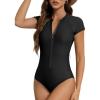imageAmerican Trends One Piece Swimsuit Womens Short Sleeve Swimsuits 2025 Bathing Suit Mock Neck Zipper Rash Guard SwimsuitBlack