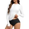 imageAmerican Trends Womens Rash Guard Long Sleeve Swimsuits for Women Two Pieces Mock Neck Zipper Bathing Suit with BottomWhite