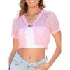 imageWomens Shrug Cardigan Short Sleeve Shrug for Women Knit Cardigans Sweater Cropped Sweaters Crochet Shrugs CardiganLight Pink