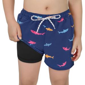 imageAmerican Trends Boys Swim Trunks with Compression Liner Swim Shorts Quick Dry Swimsuit Swimwear Bathing Suit Kids Youth ShortBlue Shark