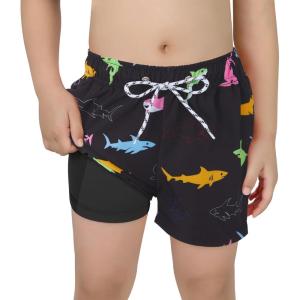 imageAmerican Trends Boys Swim Trunks with Compression Liner Swim Shorts Quick Dry Swimsuit Swimwear Bathing Suit Kids Youth ShortColorful Sharks
