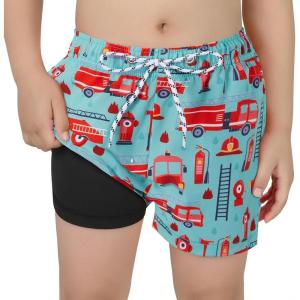 imageAmerican Trends Boys Swim Trunks with Compression Liner Swim Shorts Quick Dry Swimsuit Swimwear Bathing Suit Kids Youth ShortFire Engine