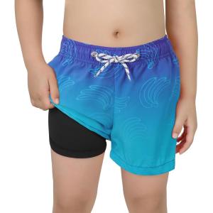 imageAmerican Trends Boys Swim Trunks with Compression Liner Swim Shorts Quick Dry Swimsuit Swimwear Bathing Suit Kids Youth ShortGradient Bluebanana
