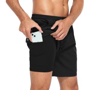imageAmerican Trends Mens Swim Trunks with Compression Liner Quick Dry Swimsuits Mens Bathing Suit SwimwearAll Black