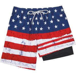 imageAmerican Trends Mens Swim Trunks with Compression Liner Quick Dry Swimsuits Mens Bathing Suit SwimwearAmerican Flag