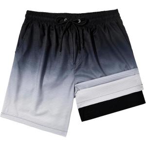 imageAmerican Trends Mens Swim Trunks with Compression Liner Quick Dry Swimsuits Mens Bathing Suit SwimwearBlack Grey Stripes