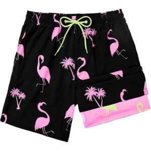 imageAmerican Trends Mens Swim Trunks with Compression Liner Quick Dry Swimsuits Mens Bathing Suit SwimwearBlack Pink Coconut Flamingo