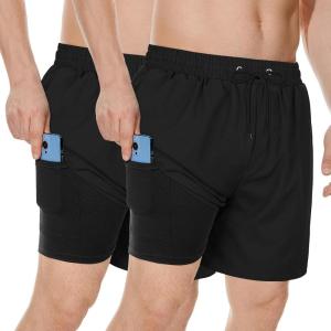imageAmerican Trends Mens Swim Trunks with Compression Liner Quick Dry Swimsuits Mens Bathing Suit SwimwearBlack Trunks