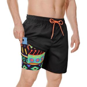 imageAmerican Trends Mens Swim Trunks with Compression Liner Quick Dry Swimsuits Mens Bathing Suit SwimwearTotem Black
