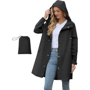 imageAmerican Trends Packable Waterproof Rain Jacket Women with Hood Raincoat Windbreaker Long Hooded Trench Coats S2XL AvailableBlack