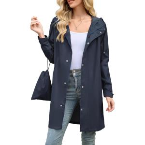 imageAmerican Trends Packable Waterproof Rain Jacket Women with Hood Raincoat Windbreaker Long Hooded Trench Coats S2XL AvailableNavy Blue