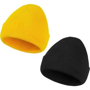 imageAmerican Trends Winter Hats for Men Women Cuffed Beanies Hat Soft Plain Knit Hats Skull CapsBlackyellow