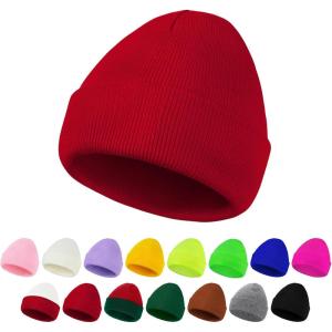 imageAmerican Trends Winter Hats for Men Women Cuffed Beanies Hat Soft Plain Knit Hats Skull CapsRed