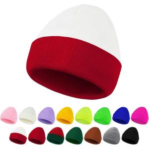 imageAmerican Trends Winter Hats for Men Women Cuffed Beanies Hat Soft Plain Knit Hats Skull CapsW White Red