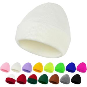 imageAmerican Trends Winter Hats for Men Women Cuffed Beanies Hat Soft Plain Knit Hats Skull CapsWhite