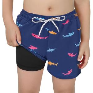 imageBoys Swim Trunks with Boxer Brief Liner Swim Shorts Compression Liner Youth Anti TrunksBlue Shark
