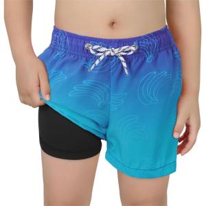 imageBoys Swim Trunks with Boxer Brief Liner Swim Shorts Compression Liner Youth Anti TrunksGradient Banana