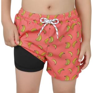 imageBoys Swim Trunks with Boxer Brief Liner Swim Shorts Compression Liner Youth Anti TrunksPink Banana