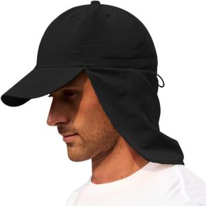 imageMens Sun Hats with UV Protection Fishing Hiking Hat for Men with Neck Flap Summer Baseball Cap OutdoorBlack