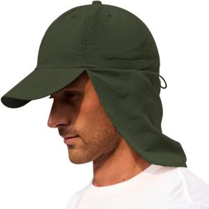 imageMens Sun Hats with UV Protection Fishing Hiking Hat for Men with Neck Flap Summer Baseball Cap OutdoorGreen