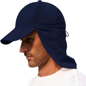 imageMens Sun Hats with UV Protection Fishing Hiking Hat for Men with Neck Flap Summer Baseball Cap OutdoorNavy