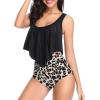 imageAmerican Trends High Waisted Bikini Sets Ruffled Flounce 2 Piece Bathing Suit Plus Size Tankini Swimsuits for Women SexyBlack Leopard